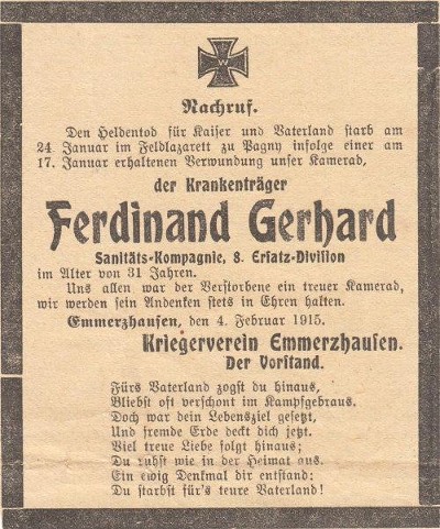 Nachrufanzeige Ferdinand Gerhard